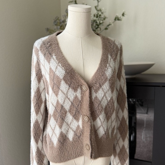 NWOT William Rast Argyle Patterned Brown and White Women's Sweater Size Large - Picture 8 of 9